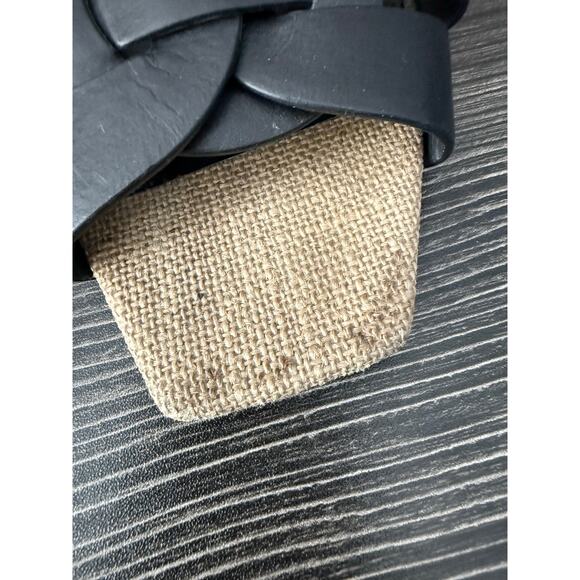 Yves Saint Laurent Beige Jute and Black Tribute Flat Slide Sandals Sz. 10.5 - Picture 8 of 8